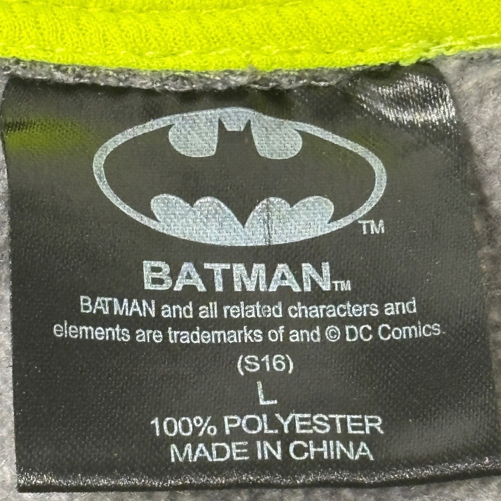 Batman DC Comics Youth Large Gray Neon Green 1/4 Zip Fleece Pullover Jacket L - Picture 4 of 12